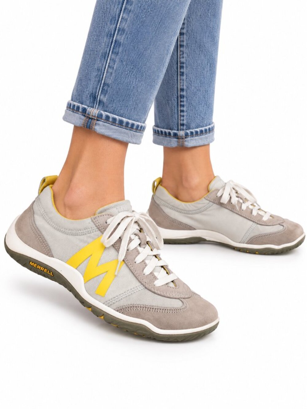 MERRELL Lorelei Twine Barefoot Running Shoes Grey Yellow 8.5 Minimalist Suede